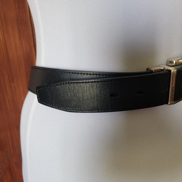Fossil Reversible Black Brown Leather Belt Silver Buckle Hardware 39" Men Women - Picture 9 of 9